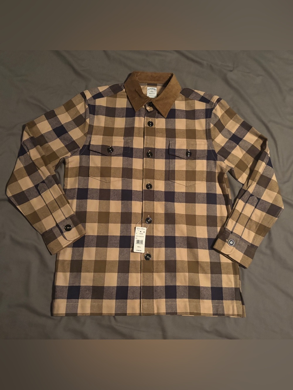 Brooks Brothers men’s S Plaid Flannel Shacket Corduroy Collar Workwear Shacket